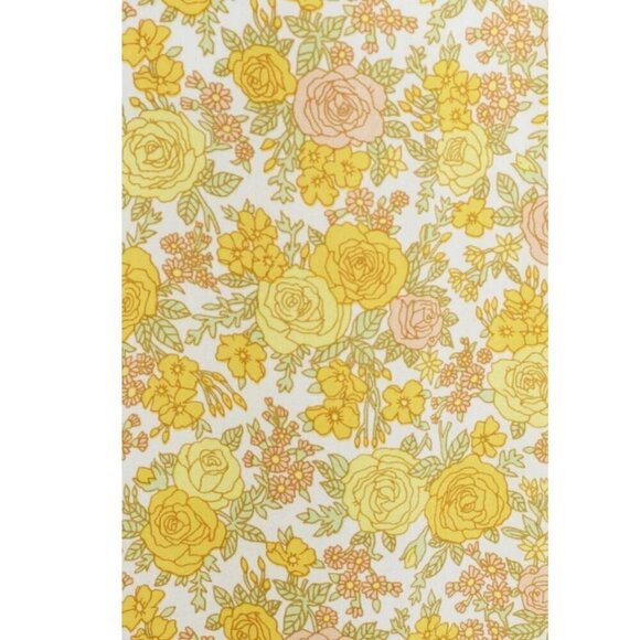 Faithfull The Brand Dress 10 Yellow Floral Puff Short Sleeve A-Line Midi Bronte - Picture 7 of 7